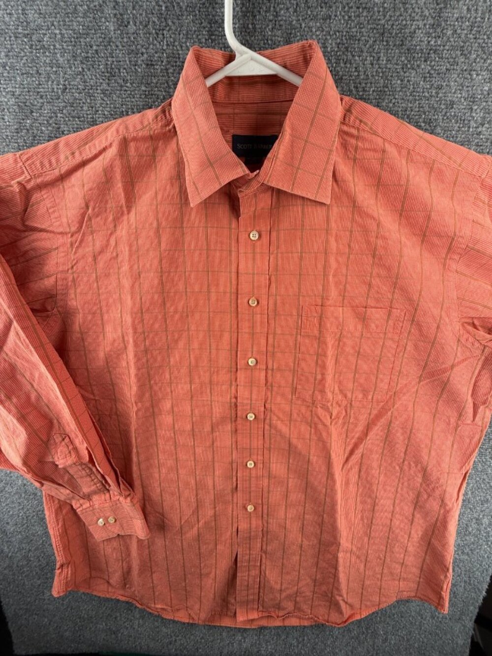 Scott Barber Long Sleeve Button Up Shirt Men Orange Check Size XL Cotton Woven